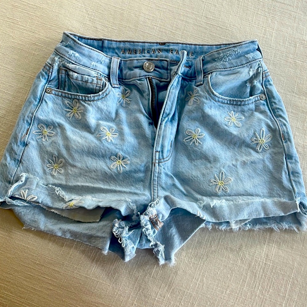 American Eagle Daisy Denim Cut-Off Shorts